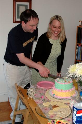 Heather and Chris Practice Cutting the Cake - Providence, RI